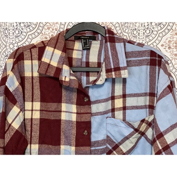 Forever 21 Patchwork Plaid Cropped Shirt Womens Size M - Picture 4 of 10